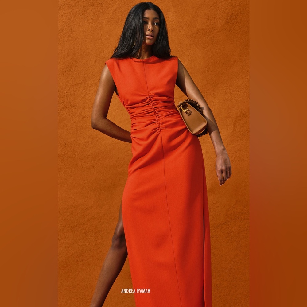 NWT | Andrea Iyamah | US 8 | ‘Niro’ ruched midi dress in sunset